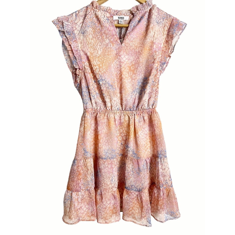 BB DAKOTA NEW Dreaming of Waves Pink Print Mini Dress Size XS